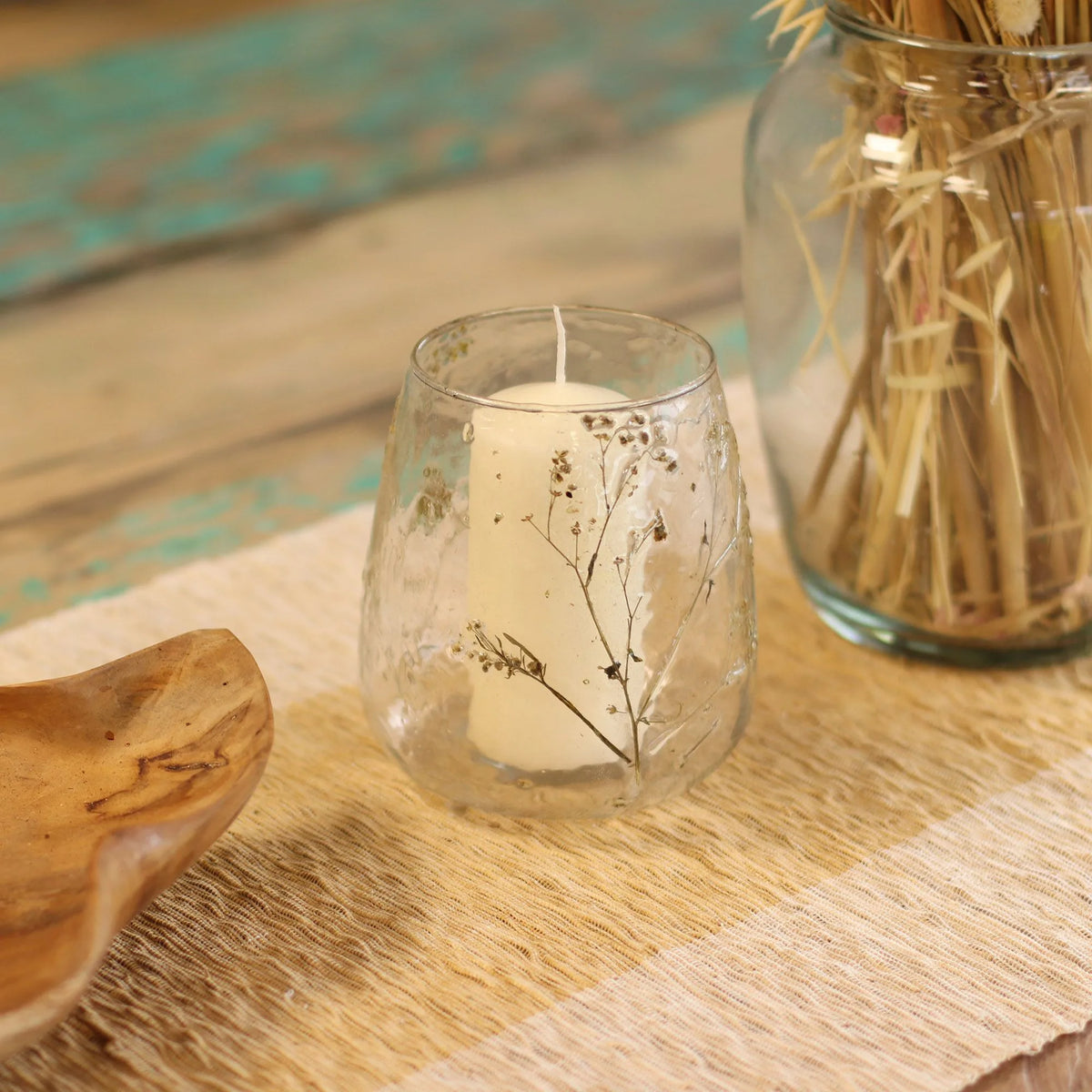Natural Floral Glass - Vase Candle Holder - Margarita  - (12x11cm)