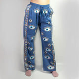 Nomad Sari Lounge Pants (L/XL)  Rich Blue with Hand-Painted Gold Evil Eye Design