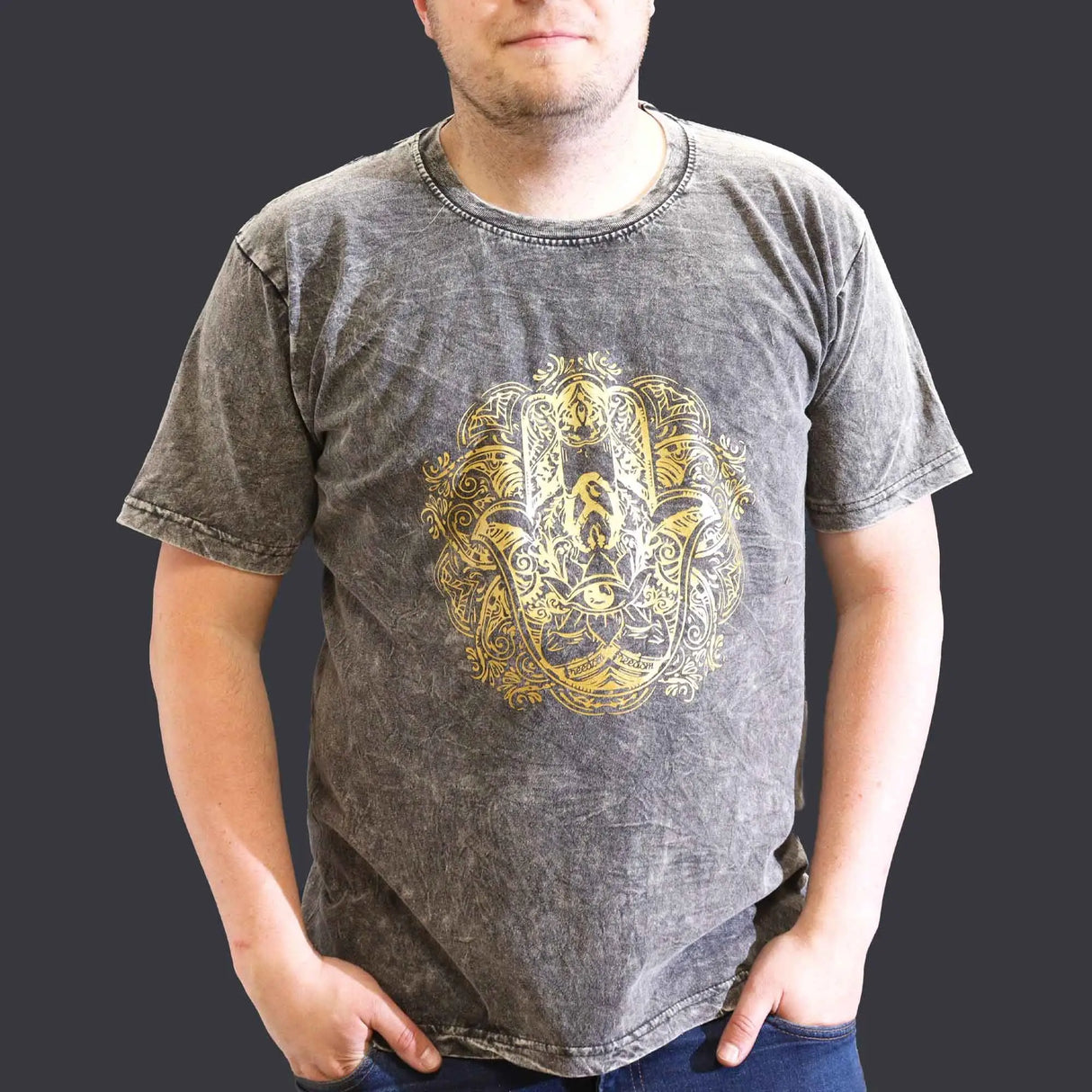 Nomad Sari Stonewashed Cotton T-Shirt  Hamsa  Dark Grey  XL
