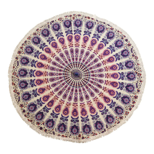 Small Mandala Roundie Cotton Art (130cm) - Peacock Purples