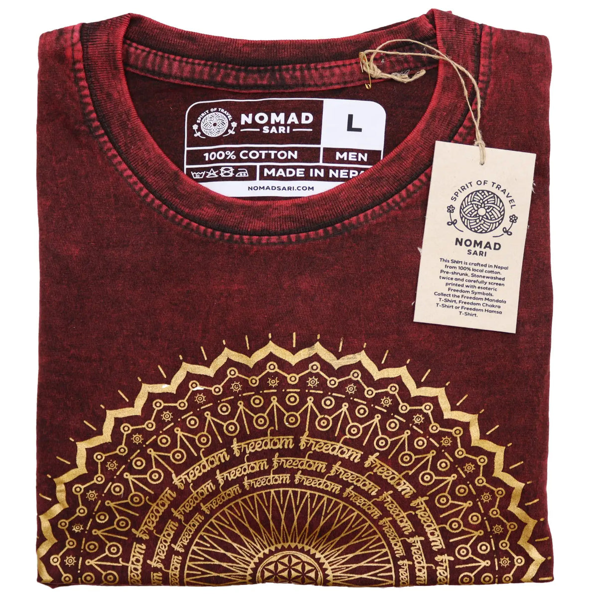 Nomad Sari Stonewashed Cotton T-Shirt  Mandala  Maroon  Large