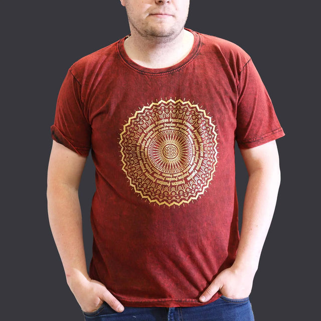 Nomad Sari Stonewashed Cotton T-Shirt  Mandala  Maroon  XL