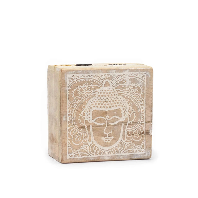 Small Square Box 10x10x4.2cm - Buddha Face Whitewash