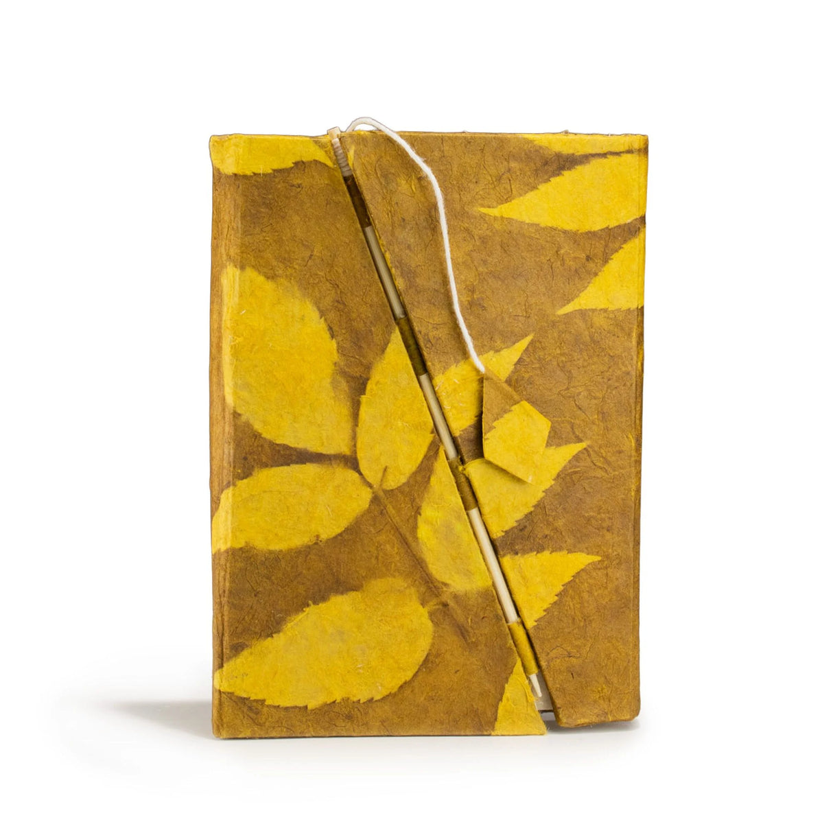 Lokta Bold Floral Bamboo Lock Notebook  Medium (15x12cm)  45 Leaves  Mustard Brown