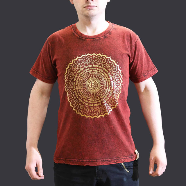 Nomad Sari Stonewashed Cotton T-Shirt  Mandala  Maroon  Small