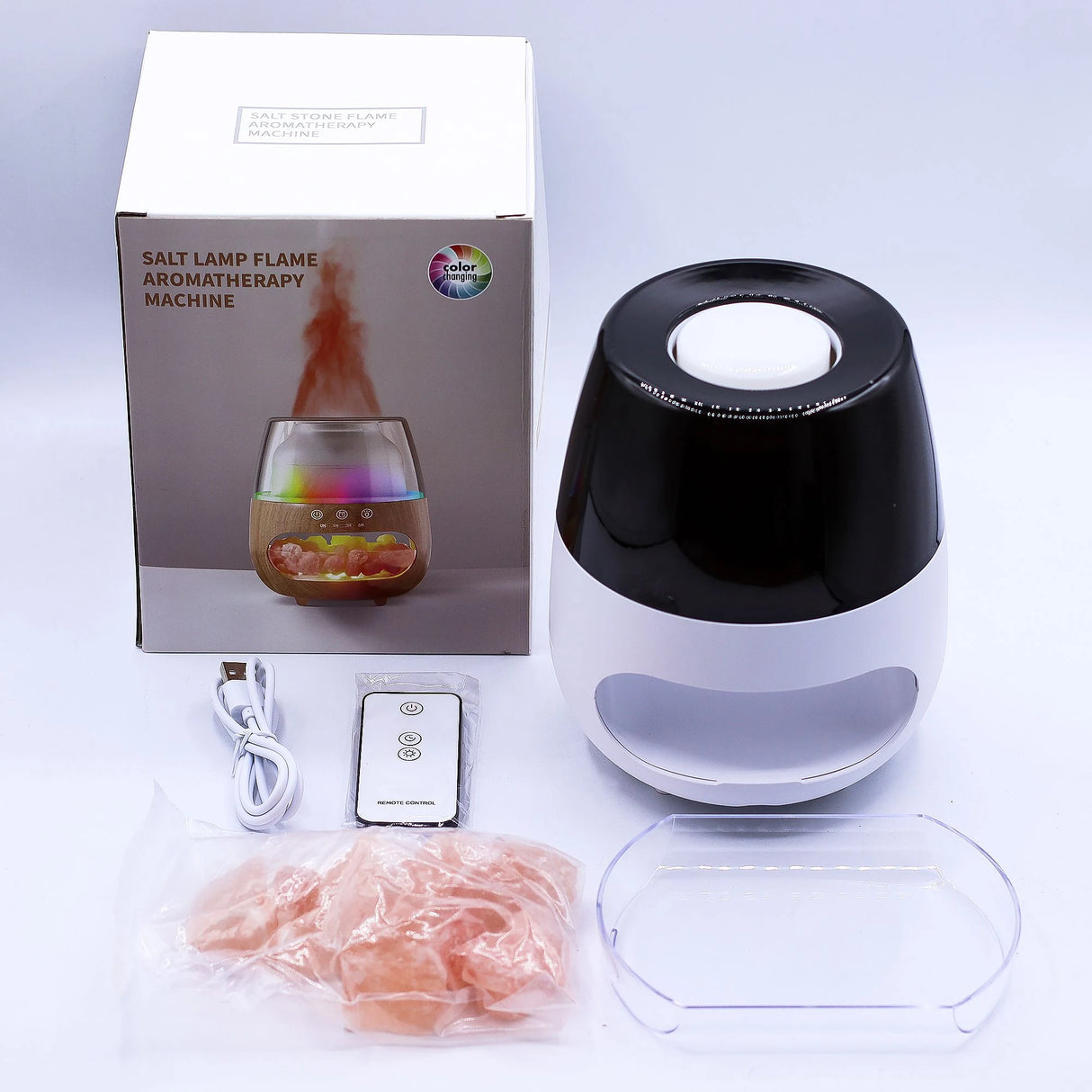 Salt Stone Flame Effect Aroma Diffuser  - White USB - Colour Change and Timer