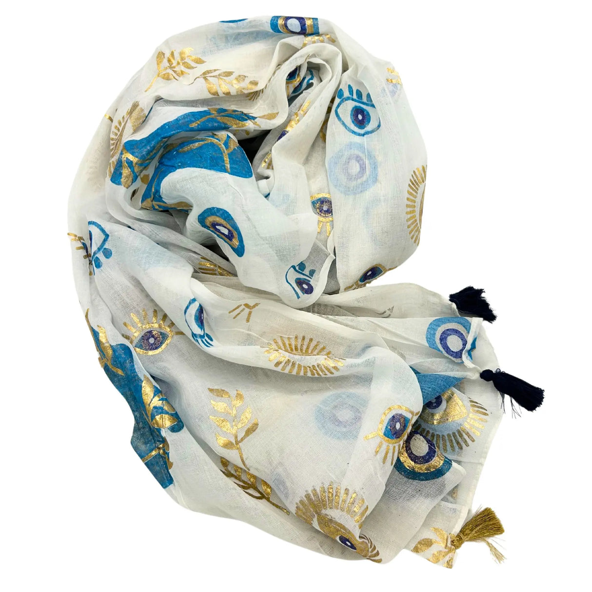 Nomad Sari Pareo  White, Blue & Gold Evil Eye Print