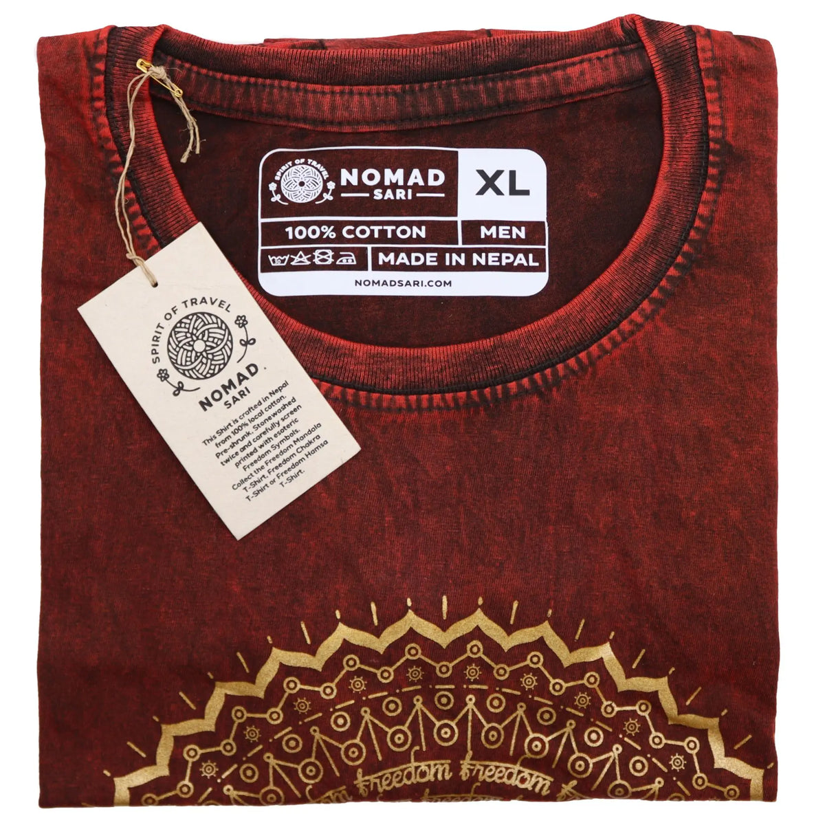 Nomad Sari Stonewashed Cotton T-Shirt  Hamsa  Maroon  XL