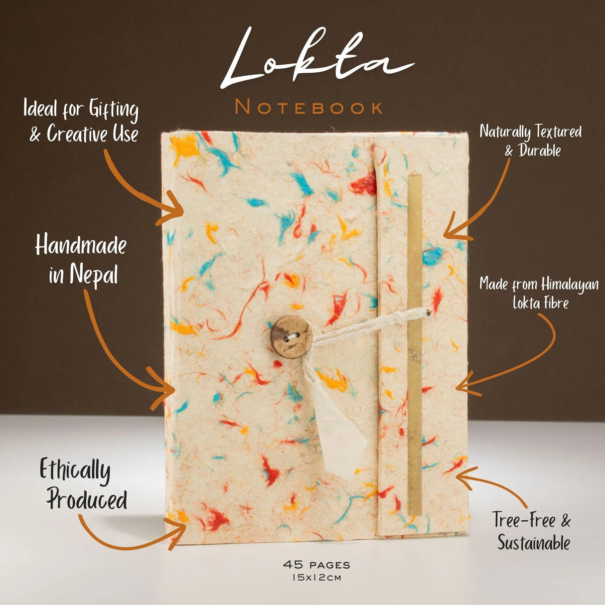 Lokta Mixed Colour Cotton Notebook  Medium (15x12cm)  45 Leaves
