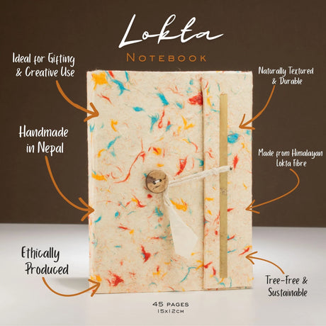 Lokta Mixed Colour Cotton Notebook  Medium (15x12cm)  45 Leaves