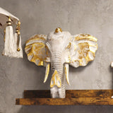 Large Elephant Head - Gold & Whitewash