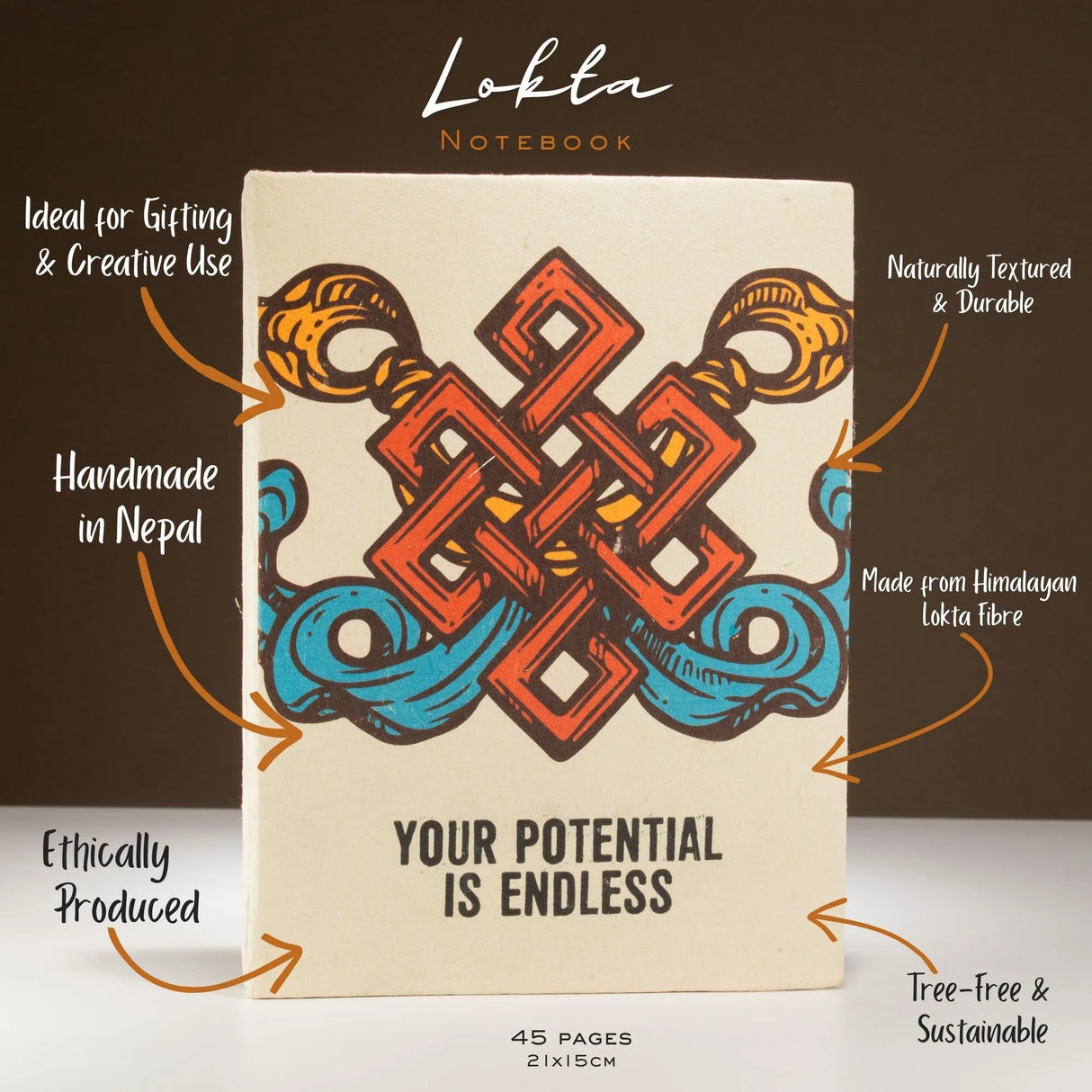 Lokta Inspiration Notebook  Your Potential  Large (21x15cm)  45 Leaves  Includes Bookmark