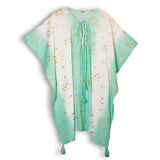 Nomad Sari Kaftan  White & Turquoise with Gold Fish Print