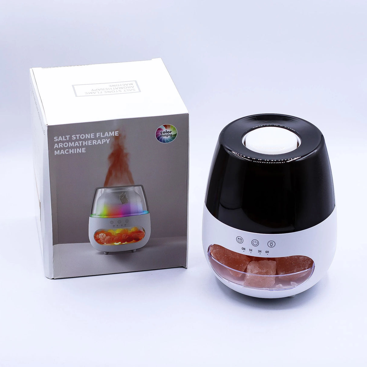 Salt Stone Flame Effect Aroma Diffuser  - White USB - Colour Change and Timer