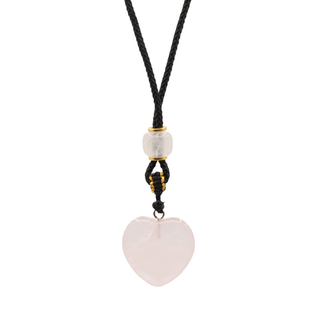 Cord Necklace Gemstone Pendant - Rose Quartz Heart