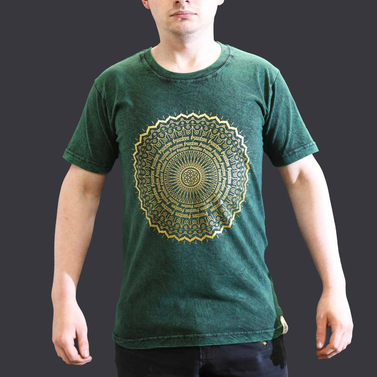 Nomad Sari Stonewashed Cotton T-Shirt  Mandala  Green  Small