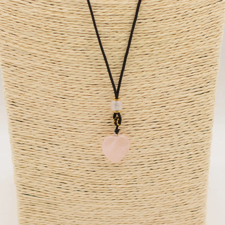 Cord Necklace Gemstone Pendant - Rose Quartz Heart