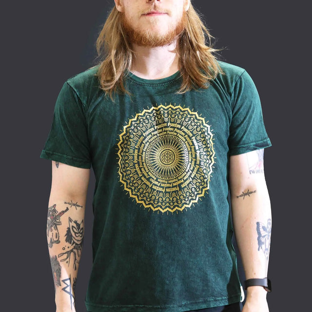 Nomad Sari Stonewashed Cotton T-Shirt  Mandala  Green  Large