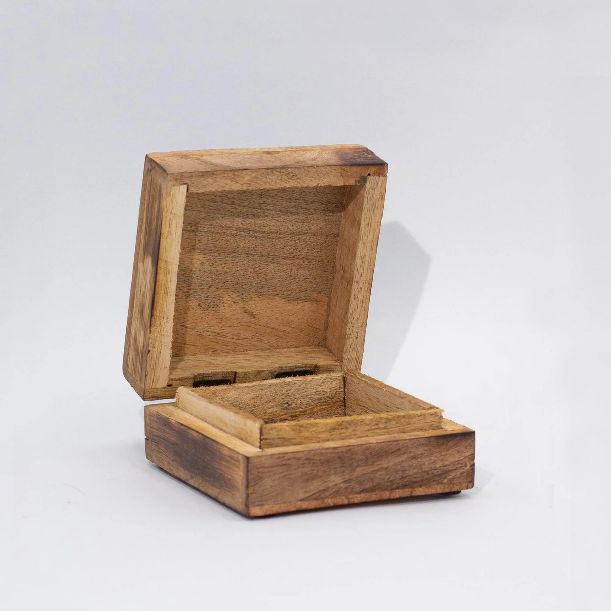 Small Enameled Square Box 10x10x4.2cm - Mushroom Design Maroon