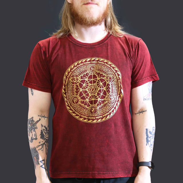 Nomad Sari Stonewashed Cotton T-Shirt  Chakra  Maroon  Large