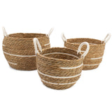 Cotton & Seagrass Large Baskets  Natural Stripes  Set of 3