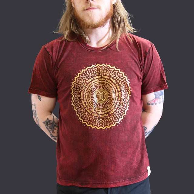 Nomad Sari Stonewashed Cotton T-Shirt  Mandala  Maroon  Large