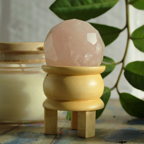 Gemstone Faceted Healing Ball & Stand - Rose Quartz
