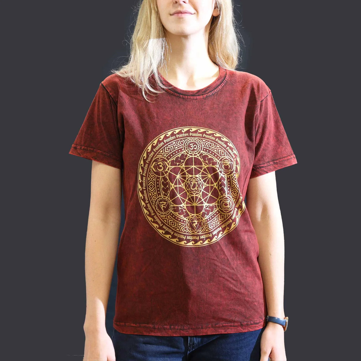 Nomad Sari Stonewashed Cotton T-Shirt  Chakra  Maroon  Small
