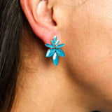 Teal Green - Vintage Glass - Flowers - Earrings