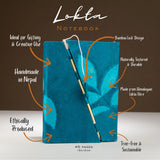 Lokta Bold Floral Bamboo Lock Notebook  Medium (15x12cm)  45 Leaves  Midnight Blue