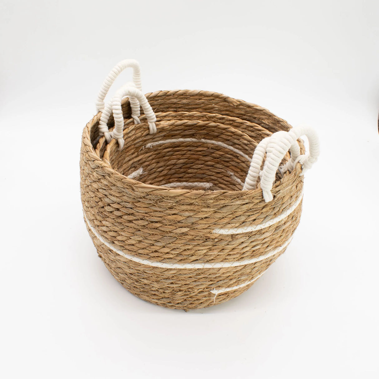 Cotton & Seagrass Large Baskets  Natural Stripes  Set of 3