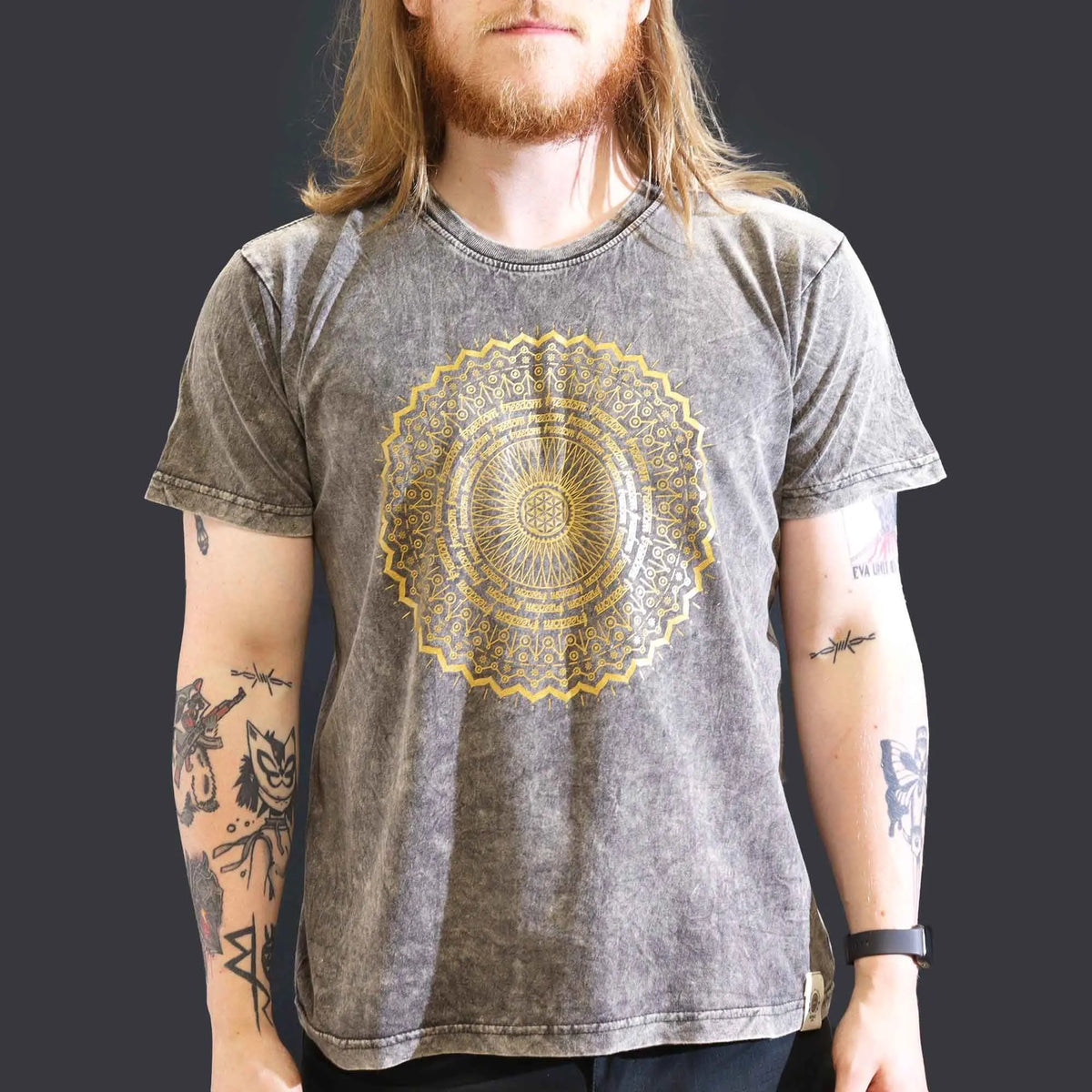 Nomad Sari Stonewashed Cotton T-Shirt  Mandala  Dark Grey  Large