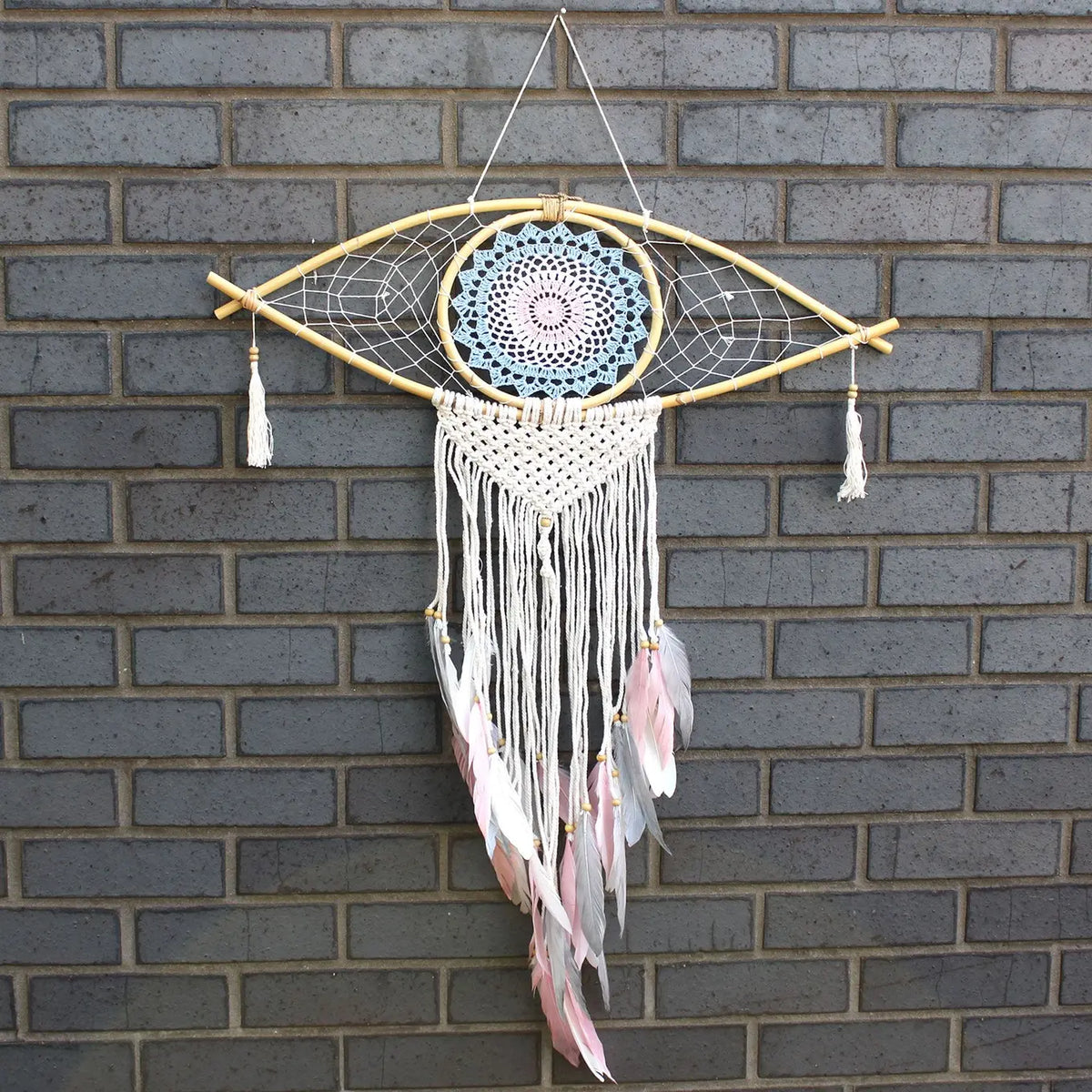 Protection Dream Catcher - Lrg Macrame Eye Blue/ White/Pink