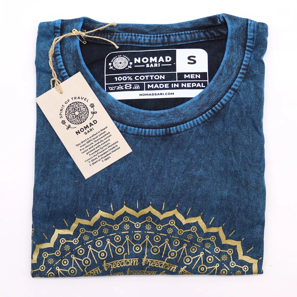Nomad Sari Stonewashed Cotton T-Shirt  Mandala  Blue  Small