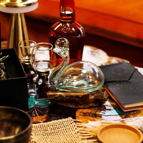 Molten Glass Duck Decanter on Wood with Stopper 19cm