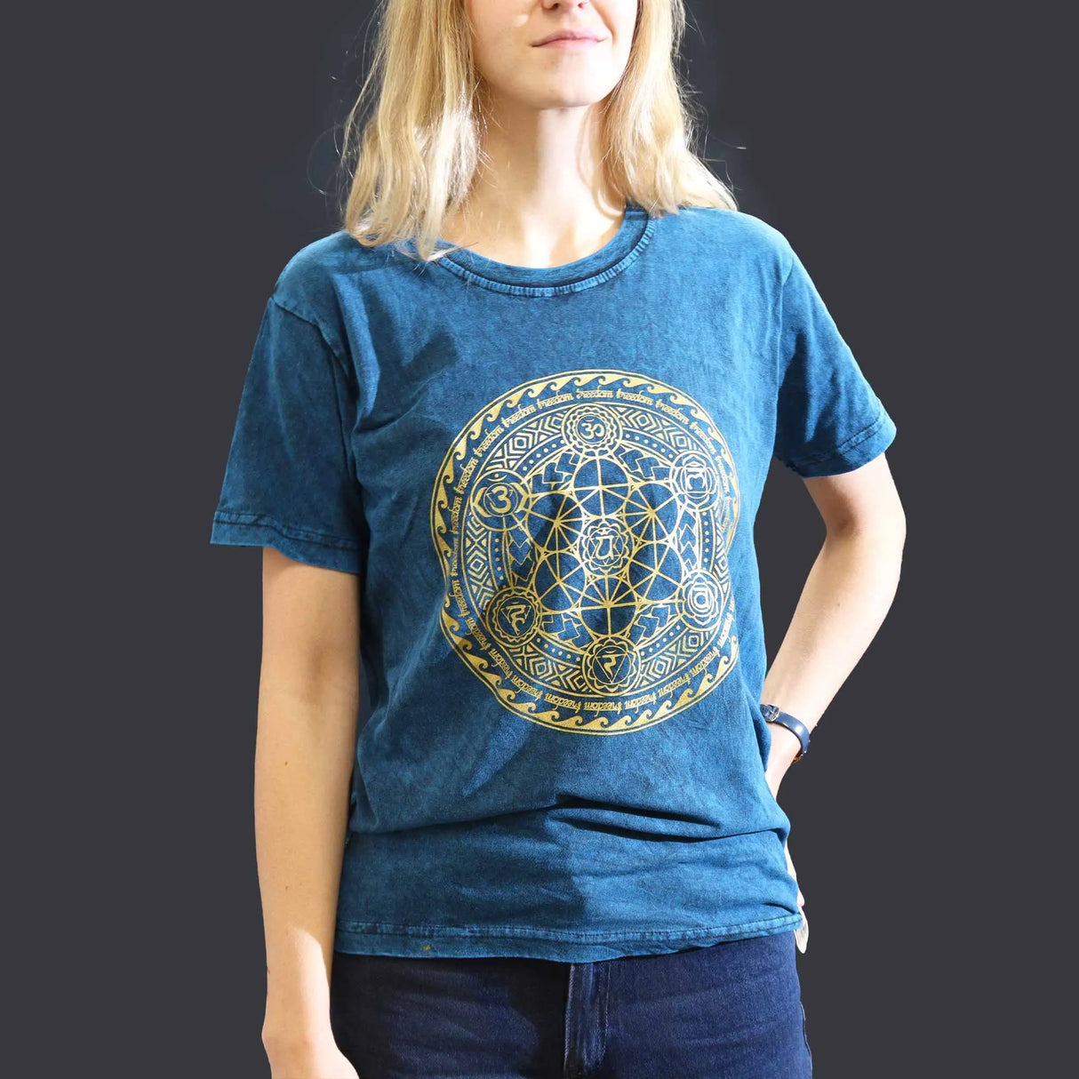 Nomad Sari Stonewashed Cotton T-Shirt  Chakra  Blue  Small