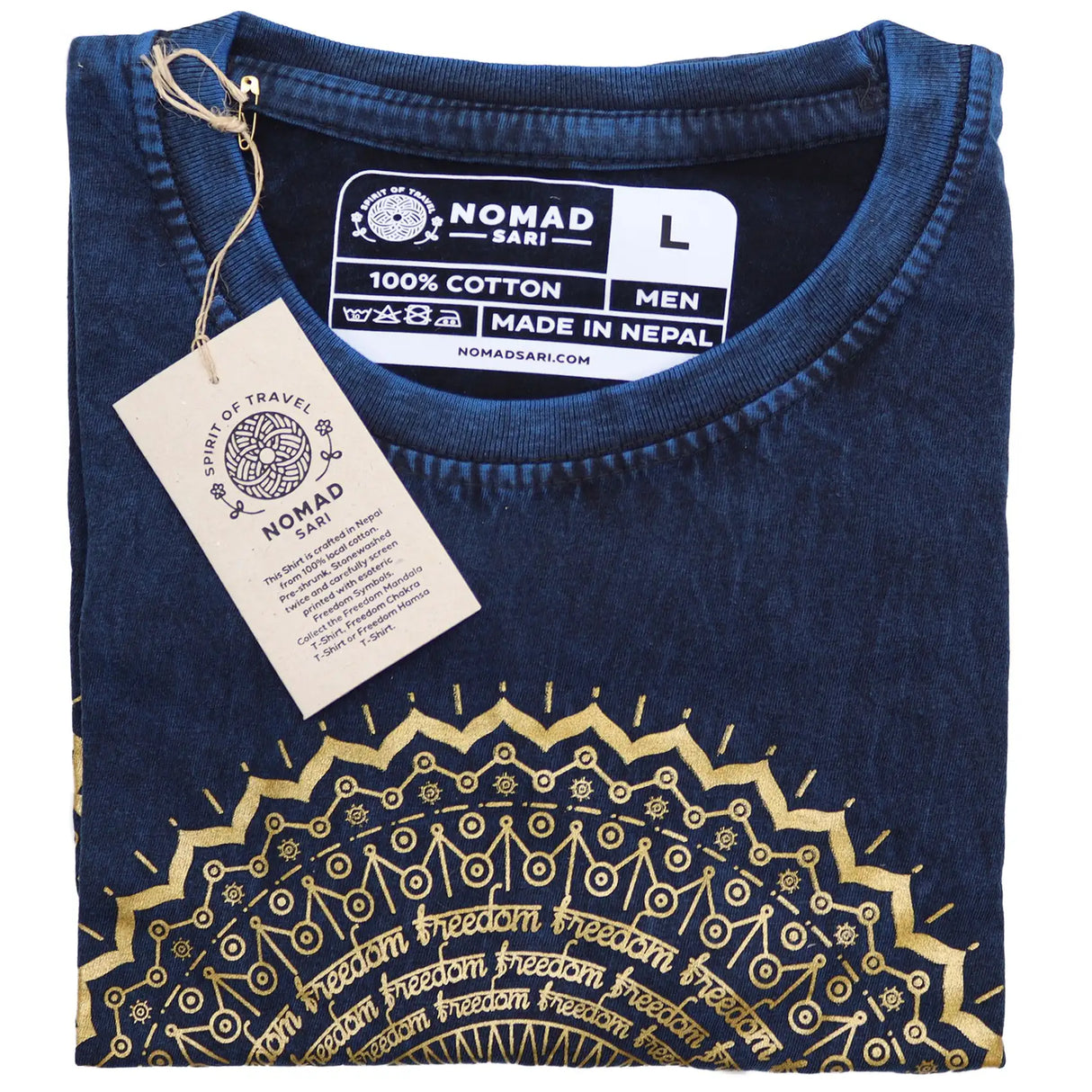 Nomad Sari Stonewashed Cotton T-Shirt  Mandala  Blue  Large