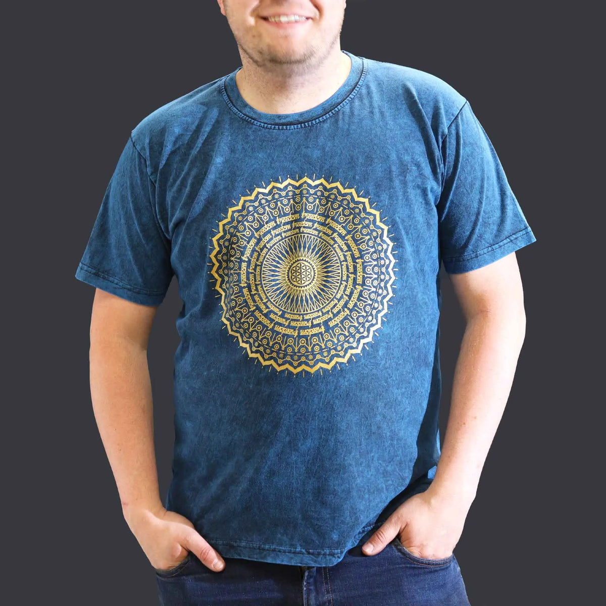 Nomad Sari Stonewashed Cotton T-Shirt  Mandala  Blue  XL
