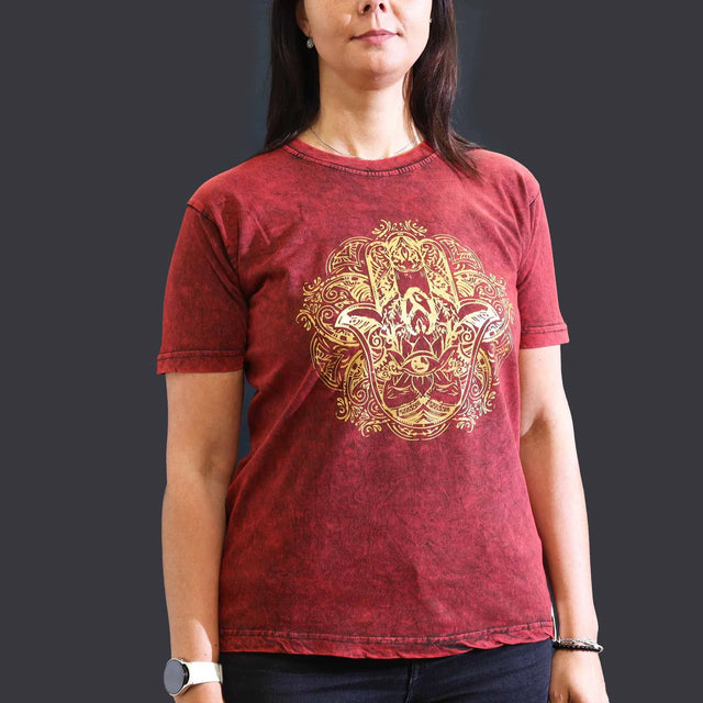 Nomad Sari Stonewashed Cotton T-Shirt  Hamsa  Maroon  Medium