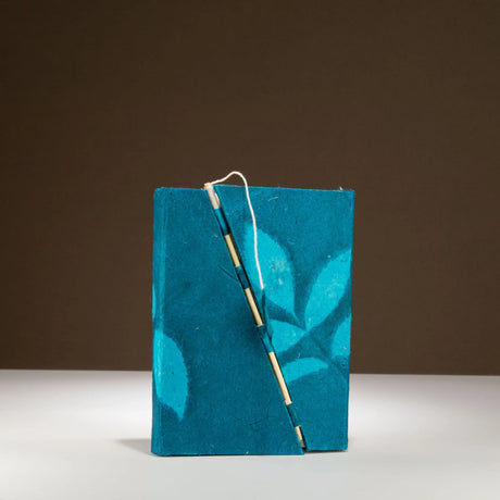 Lokta Bold Floral Bamboo Lock Notebook  Medium (15x12cm)  45 Leaves  Midnight Blue