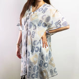 Nomad Sari Kaftan  Blue & Gold Greek Motif Print