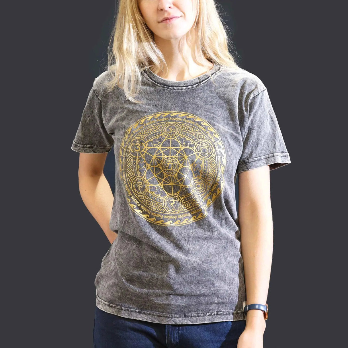 Nomad Sari Stonewashed Cotton T-Shirt  Chakra  Dark Grey  Small