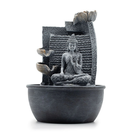 Tabletop Water Feature - 19x19x28cm - Buddha, Lotus Flower Cascading Potsx
