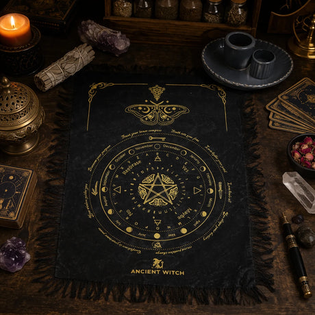Ancient Witch Pendulum Divination Cloth - Mystic Moth - Black & Gold