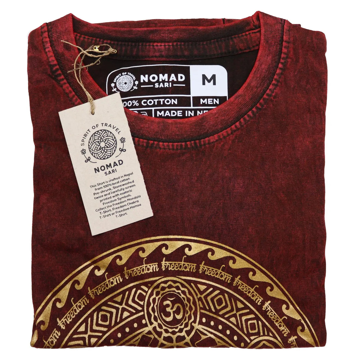 Nomad Sari Stonewashed Cotton T-Shirt  Chakra  Maroon  Medium