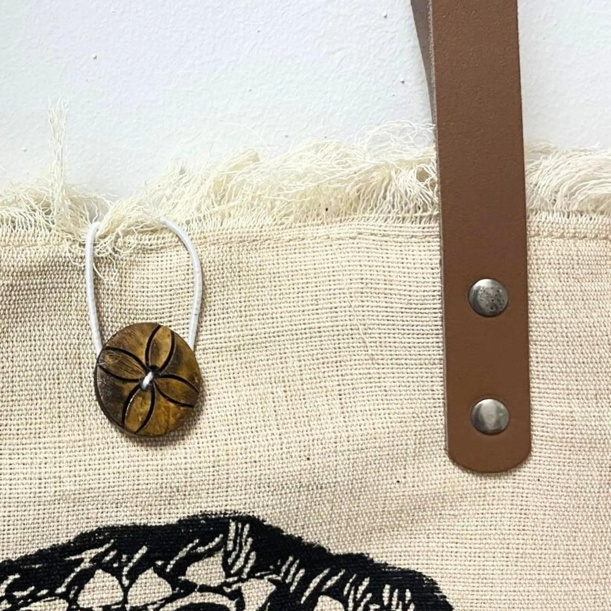 Natural Tote Bag Leather Handle - Flower of Life