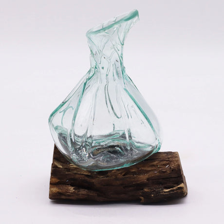 Molten Glass Fancy Mini Decanter on Wood 24cm
