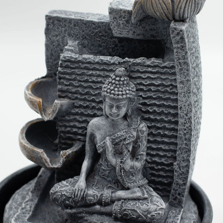 Tabletop Water Feature - 19x19x28cm - Buddha, Lotus Flower Cascading Potsx