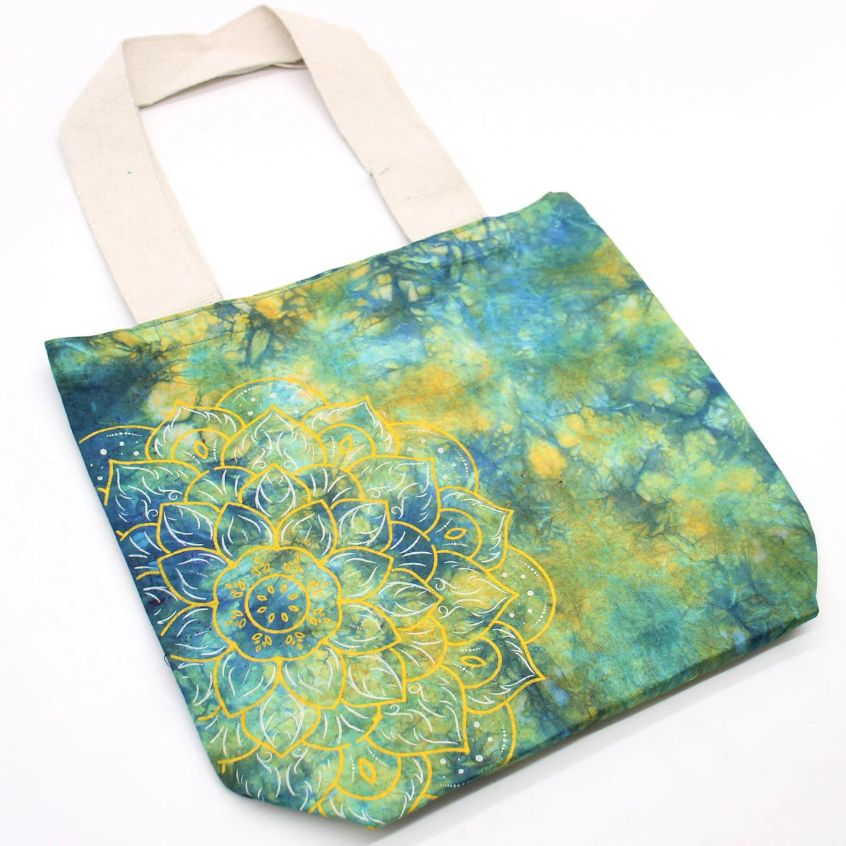 Tye-Dye Cotton Bag (6oz) - 38x42x12cm -  Mandela - Green/Blue - Natural Handle