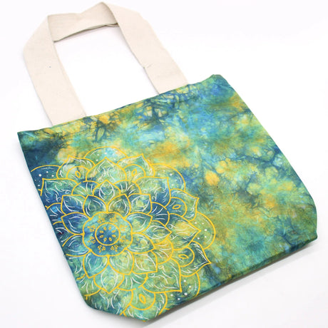 Tye-Dye Cotton Bag (6oz) - 38x42x12cm -  Mandela - Green/Blue - Natural Handle